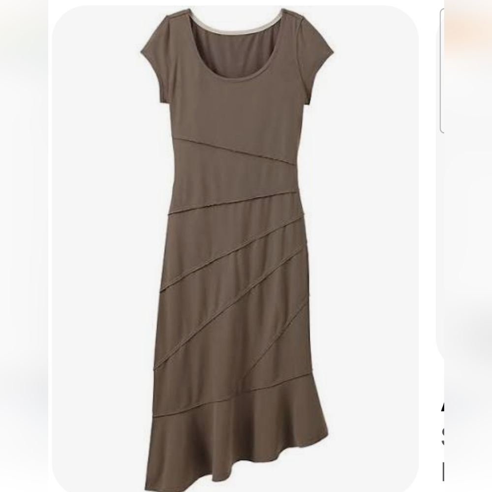 Athleta Crescendo Dress Size Small Asymmetrical Hem, Sueded Tactel, Earthy Chic
